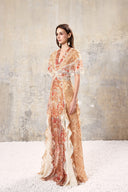 L'ALLÉE • Baroque Lace V-Neck Chiffon Maxi Dress
