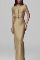 Gold Lucentia Maxi Dress for woman, from POEM, The Viet Concept 