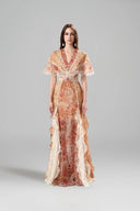 L'ALLÉE • Baroque Lace V-Neck Chiffon Maxi Dress