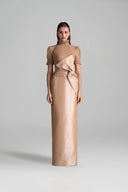 IHF STUDIO • Vine Guipure Lace & Taffeta Column Dress with Draped Bow