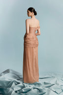 Hamo Asymmetric Crinkled Voile Dress In Warm Brown for women, from BYDI, The Viet Concept 