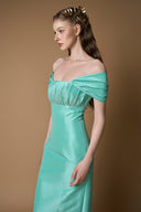 Mint Taffeta V-Neck Crystal-Draped Mermaid Evening Gown for women, from IHF ATELIER, The Viet Concept 