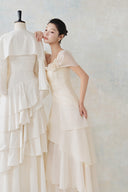 LARMES • Beila Ivory Draped Evening Gown