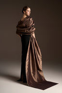 IHF ATELIER • Guipure Lace Draped Sleeve Column Gown