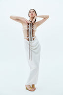 LA VIERGE • Columna Lace-Up Beaded Silk Maxi Gown