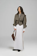 Dark Grey Pu Hethered Stretch Tweed Shawl Collar Volume Jacket for women, from LECIA, The Viet Concept 