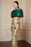 Noctelle Metallic Jacquard Column Cape Gown for women, from IHF ATELIER, The Viet Concept 