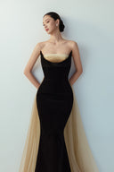 BYDI • Claire Beaded Illusion Mesh Velvet Evening Gown