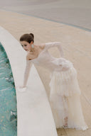 LINH PHUNG • Lacevé Couture Off-Shoulder Metallic Lace Evening Gown