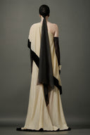 LE LAM AMARÉ • Aria Champagne Sheer Organza Asymmetrical Off-Shoulder Gown