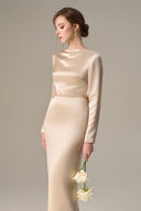 Satin Silk Long-Sleeve Draped Back Tie Gown for women, from IHF ATELIER, The Viet Concept