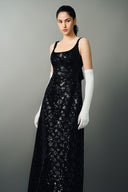 EEGEN STUDIO • Black Embellished Lace Column Dress