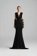 Noir Étoile Draped Shimmer Jersey Trumpet Gown for women, from IHF STUDIO, The Viet Concept 