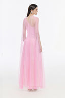 Mila Blush Draped Cape Gown for women, from JOSEPHINE, The Viet Concept 