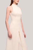 Cream Han Yen Layered High Neck Crinkle Crepe Maxi Dress for women, from TINH, The Viet Concept 