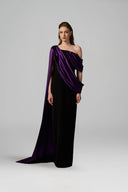 IHF ATELIER • Black Crepe & Purple Silk Asymmetric Draped Column Gown