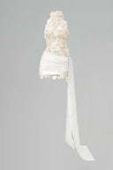 Ivory Jardin Pearl-Embellished Lace Halter Mini Dress for women, from IHF STUDIO, The Viet Concept