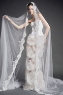 LINH PHUNG • Brilliant Champagne Floral Corset Tea-Length Ball Gown