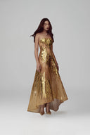 Gold Bronze Aurielle Maxi Dress for woman, from POEM, The Viet Concept 