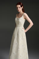 Lacquered Brocade Strapless A-Line Maxi Dress with Pearl Cluster for women, from IHF STUDIO, The Viet Concept 