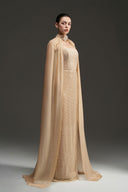 Pearl Square Mesh Lace Column Gown with Silk Shawl for women, from IHF STUDIO, The Viet Concept 