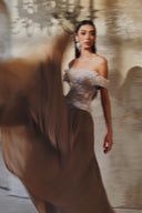 L' SCARLETT • Celestia 3D Crystal Floral Off-Shoulder Maxi Gown