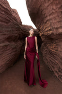 THÉSONG • Rougea Burgundy Draped Mermaid Evening Gown
