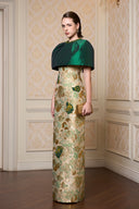Noctelle Metallic Jacquard Column Cape Gown for women, from IHF ATELIER, The Viet Concept 