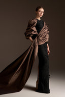 IHF ATELIER • Guipure Lace Draped Sleeve Column Gown