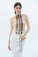 LA VIERGE • Columna Lace-Up Beaded Silk Maxi Gown