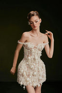 VONTIER DE MONTIER • Bellflower 3D Raised Lace Off-Shoulder Corset Mini Dress