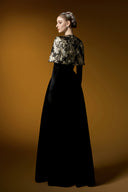 Noir Royale Velvet Bustier A-Line Gown With Embellished Cape for women, from IHF ATELIER, The Viet Concept 