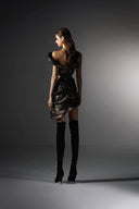 Afterimage Copper Asymmetrical One-Shoulder Brocade Mini Dress for women, from SORAMAME, The Viet Concept
