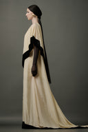 LE LAM AMARÉ • Aria Champagne Sheer Organza Asymmetrical Off-Shoulder Gown
