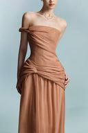 Hamo Asymmetric Crinkled Voile Dress In Warm Brown for women, from BYDI, The Viet Concept 