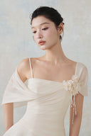 LARMES • Beila Ivory Draped Evening Gown