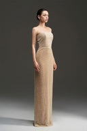 Pearl Square Mesh Lace Column Gown with Silk Shawl for women, from IHF STUDIO, The Viet Concept 