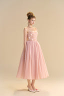 LINH PHUNG • Lullaby 3D Floral Appliqué Pleated Chiffon A-Line Midi Dress