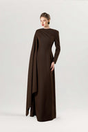 GVLUX • Noir Asymmetrical Cape Column Gown