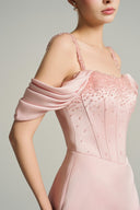 Blush Pink Corset Mini Dress with Ruffled Sleeves and Crystal Embellishment for women, from IHF STUDIO, The Viet Concept 