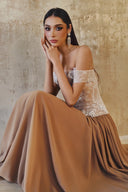 L' SCARLETT • Celestia 3D Crystal Floral Off-Shoulder Maxi Gown