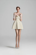Lacquered Brocade Pearl-Embellished Strapless A-Line Mini Dress for women, from IHF STUDIO, The Viet Concept 