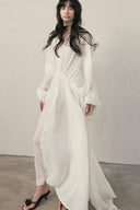 Ivory Choi Bow Smocked Muslin Maxi Dress for women, from DAS LA VIE, The Viet Concept