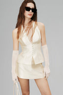 Cream Harper Fitted V-Neck Halter Top for women, from HUONG, The Viet Concept 