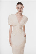 L'ALLÉE • Deep V Fringe-Trimmed Evening Dress