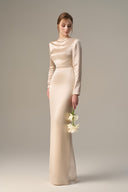 Satin Silk Long-Sleeve Draped Back Tie Gown for women, from IHF ATELIER, The Viet Concept
