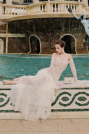 LINH PHUNG • Lacevé Couture Off-Shoulder Metallic Lace Evening Gown