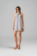 Azure Striped Linen Halter Mini Dress for women, from XITA, The Viet Concept 