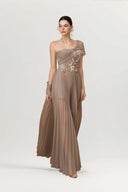 Delina Blue-Grey Pleated Floral Mesh Couture Dress for women, from JOSEPHINE, The Viet Concept 