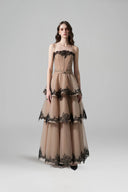 LINH PHUNG • Roma Crystal-Button Embroidered Organza Corset Maxi Dress